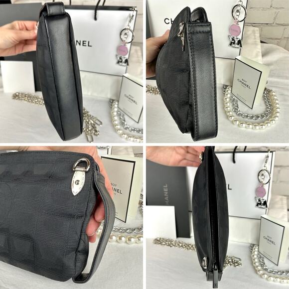 Chanel New Travel Line black canvas cosmetic pouch crossbody bag - Picture 7 of 15